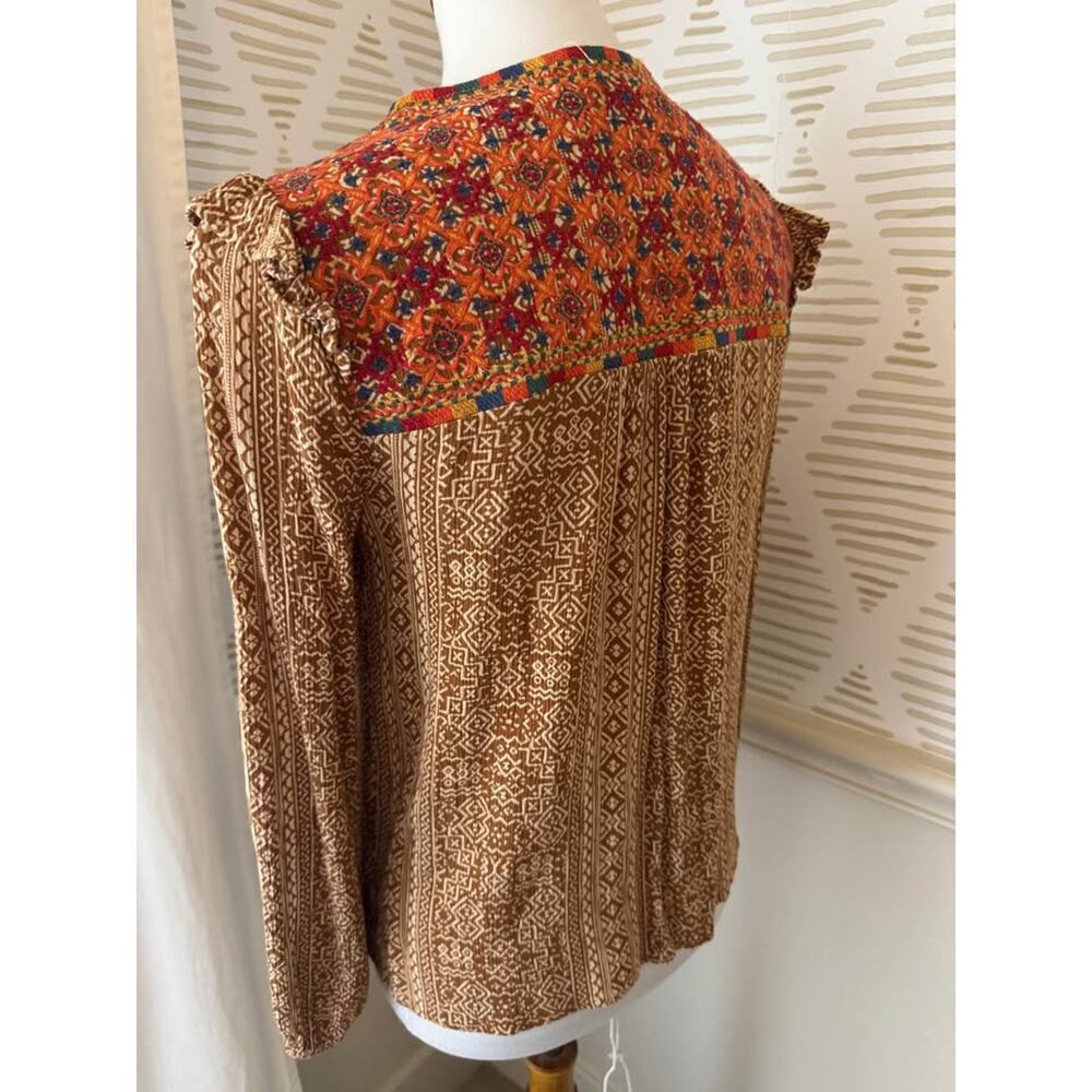 Savanna Jane Women’s Small Aztec Embroidered Long Sleeve Tunic Top Blouse - Picture 4 of 9